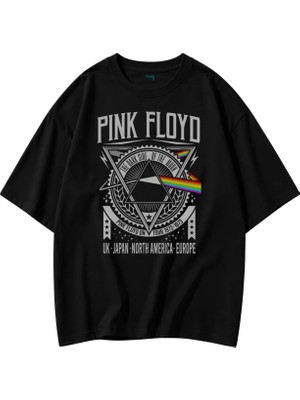 Fuddy Moda Unisex Oversize Pink Floyd Tişört, Rock Metal Baskılı T-Shirt