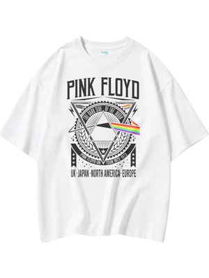 Fuddy Moda Unisex Oversize Pink Floyd Tişört, Rock Metal Baskılı T-Shirt