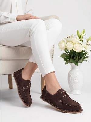 Nesil Shoes Izel 152 Kahve Süet Hakiki Deri Kadın Ayakkabı