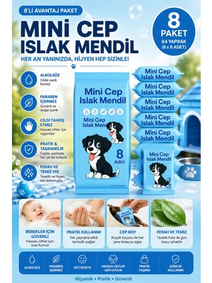 Anı Ofis Kırtasiye Mini Cep Islak Mendil 8'li Paket – Alkolsüz, Paraben İçermez, Çocuk ve Bebekler İçin Pratik Cep Boy Mendil Pembe Mavi̇