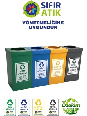 Özekim Geri Dönüşüm Kutusu Sıfır Atık Kutusu Seti 4'lü Yıkanabilir PP Malzeme İç ve Dış Mekan Kullanımı