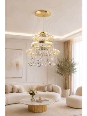 Taşcan Aydınlatma Elvira Kelebek Gold Sarkıt LED Avize Modern Luxury Salon Yatak Odası Avize