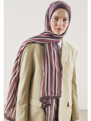 Fresh Scarfs Block Stripe Desen Rami Şal Gül Kurusu