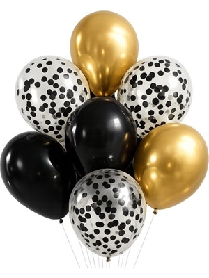 Patladı Gitti Mezuniyet Parti Seti – Gold Rakamlı Siyah Gold Kutup Yıldızlı Konsept 10’lu Balon Seti