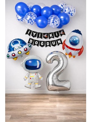 Bemy Ticaret Gitti Uzay Konsepti Doğum Günü Parti Kutlama Seti; Astronot, Ufo ve Uzay Gemisi Folyo Balon Set (2)