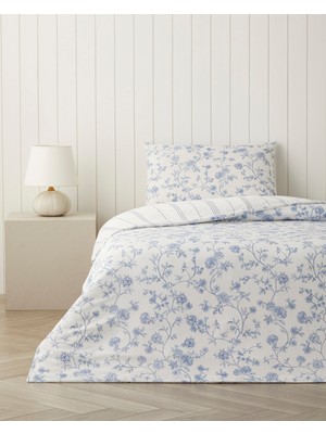 English Home Roses Vine Kolay Ütülenir Tek Kişilik Nevresim Seti 160X220 cm Mavi