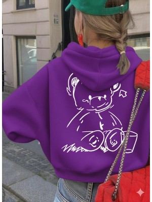 Afri Sevimli Ayıcık Figürlü Rahat Kalıp Çocuk Mor Sweatshirt