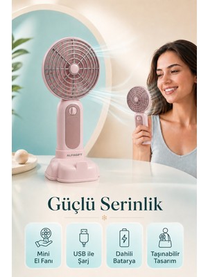 Saravita USB Şarjlı Mini El Fanı Taşınabilir Masaüstü Sessiz Vantilatör Güçlü Serinlik
