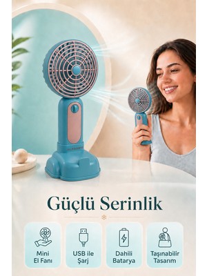 Saravita USB Şarjlı Mini El Fanı Taşınabilir Masaüstü Sessiz Vantilatör Güçlü Serinlik