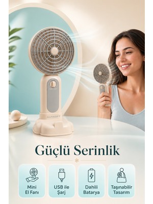 Saravita USB Şarjlı Mini El Fanı Taşınabilir Masaüstü Sessiz Vantilatör Güçlü Serinlik