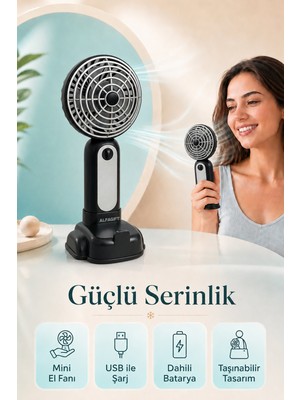 Saravita USB Şarjlı Mini El Fanı Taşınabilir Masaüstü Sessiz Vantilatör Güçlü Serinlik