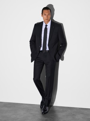 Cacharel Erkek Siyah Slim Fit Mikro Desen Mono Yaka Saf Yün Takım Elbise 50324516-VR046