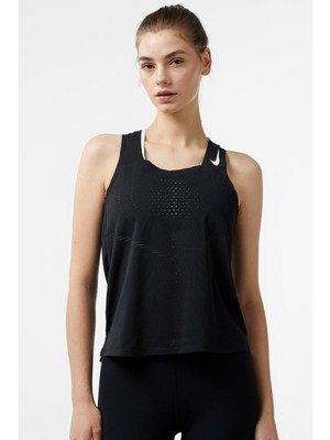 Nike Dri Fit Adv Aeroswift Singlet Womens Tank Kadın Reflektörlü Koşu Antreman Atleti Siyah