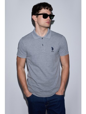 U.S. Polo Assn. Erkek Gri Melanj Slim Fit Polo Yaka Basic Tişört 50326920-VR086