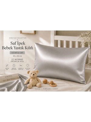 ICON SILK %100 Saf Ipek Bebek Yastık Kılıfı (Gümüş Grisi)