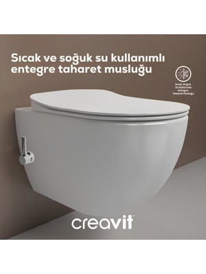Creavit Free Entegre Ara Musluklu Kanallı Beyaz Asma Klozet FE320-34CB00E, Creavit Free Duck Duroplast Yavaş Kapak