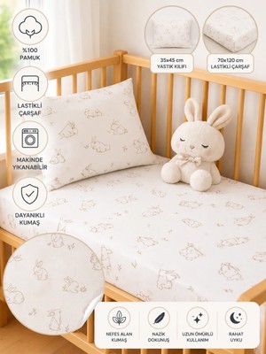 Ozz Baby Anne Yanı ; Park Beşik %100 Pamuk Cotton , Lastikli  Çocuk , Bebek Çarşaf (70x120x16cm)1 Adet Fermuarlı Yastık Kılıfı (35x45)