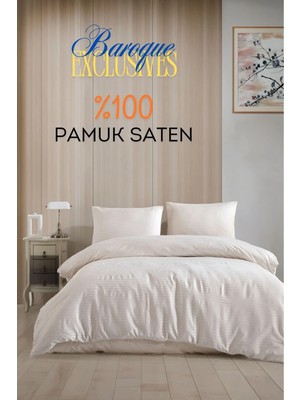 Loyal Home Baroque Ekru Çizgili Saten Çift Kişilik Nevresim Takımı