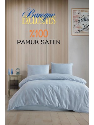 Loyal Home Baroque Mavi Çizgili Saten Çift Kişilik Nevresim Takımı