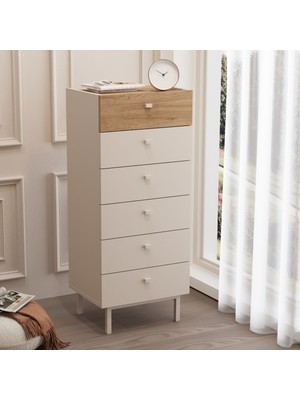 Yurudesign Luke Şifonyer 6 Çekmeceli Ahşap Ayaklı Kumsal-Sepet Lk5-Cs