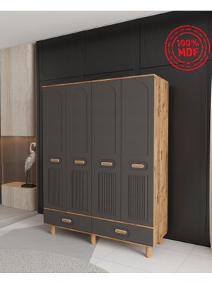 T&B Pera 4 Kapaklı Çekmeceli Gardırop - Tamamı Mdf