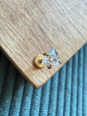 Zadenza Gold %100 316 L Cerrahi Çelik Kalp Taşlı Helix Tragus Kıkırdak Çelik Piercing