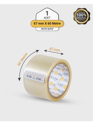Allam 1 Adet Akrilik Şeffaf Koli Bandı 60MM x 67MT Güçlü Yapışkan