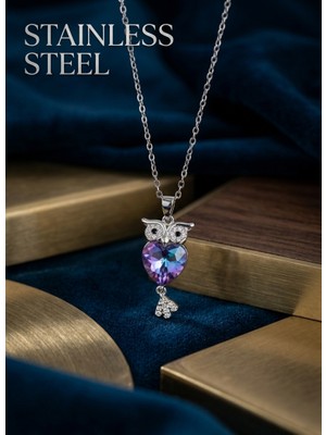 Stainless Steel 316L Çelik Zincir Gümüş Renk Baykuş Model Çelik Kolye