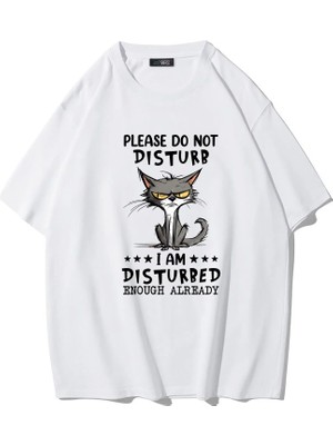 Brz Collection Unisex Oversize Please Do Not Disturb T-Shirt (Beyaz)
