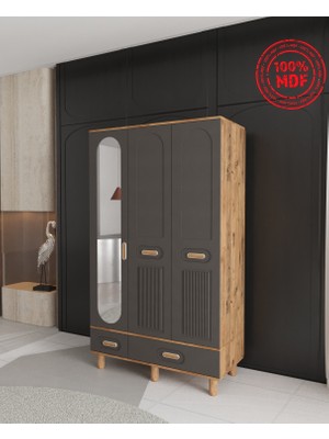 T&B Pera 3 Kapaklı Çekmeceli Gardırop - Tamamı Mdf