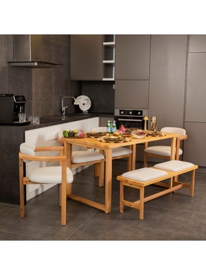 Vow Chair Cheri Iskandinav Masif Masa Takımı 4 Sandalye 1 Bench 1 Masa