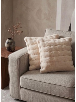 TCH Home Living Softcloud Bubble Tavşan Tüyü Peluş Dekoratif Ikili Yastık Kırlent Kılıfı Bej 43X43 cm ( 2 Adet )