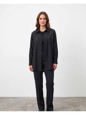 Bihan Store Kadın Payet Işlemeli Şık Tunik Gömlek - Y26-10794 - Siyah