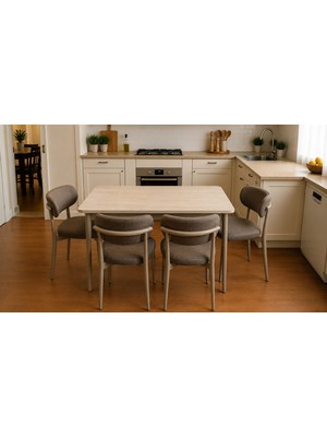 Efe Mobilya T-6001 Traverten  Mdf 70X120  Polo Kahve Sandalye 4 Kişilik Yemek Masası Takımı