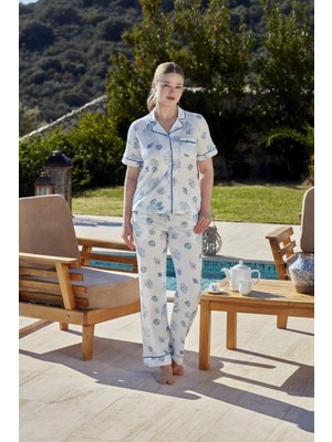 Cossy By Aqua Kadın Mavi Desenli Pijama Takımı 26504