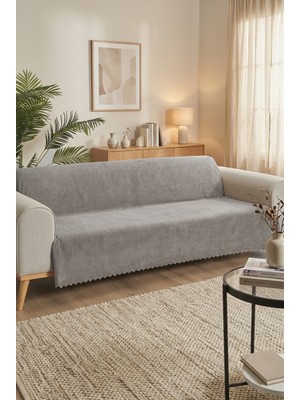 TCH Home Living Bambu Antrasit Süngerli Kayma Yapmaz Yumuşak Koltuk Örtüsü Puantiyeli Noktalı Şal Desen 170X210 cm