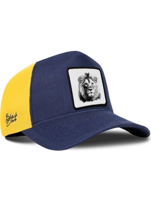 BlackBörk Aslan Logolu Cordura Lacivert-Sarı Trucker Şapka