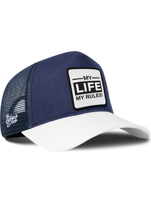 BlackBörk My Life My Rules Logolu Cordura Beyaz-Lacivert Trucker Şapka