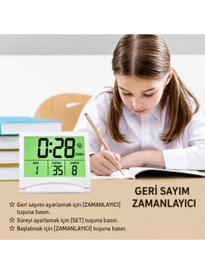 Armasse Dijital Seyahat Alarm Saati, LCD Ekranlı, Arka Aydınlatmalı, Takvimli, Sıcaklık Göstergeli, Ev ve Yatak Odası Için Katlanabilir Alarm Saatleri