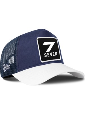 BlackBörk 7 Numara Logolu Cordura Beyaz-Lacivert Trucker Şapka