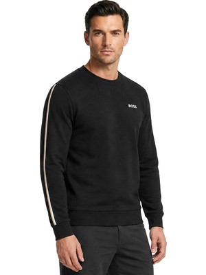 Boss Erkek Regular Fit Pamuklu Bisiklet Yaka Uzun Kollu Siyah Sweatshirt 50566972-001