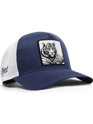 BlackBörk Bengal Kaplan Logolu Cordura Lacivert-Beyaz Trucker Şapka