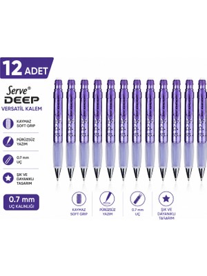 Serve Deep Versatil Kalem 0.7mm Metalik Mor Yıldız 6'lı Paket