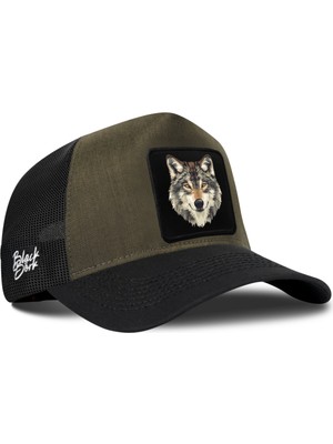 BlackBörk Siyah-Haki Trucker Şapka Kurt Logolu Renkli Cordura Malzeme ile Aşınmaya Karşı Dirençli