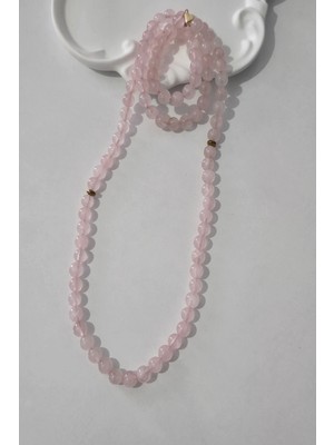c-bhadu naturel Sertifikalı 99 Lu 8 mm Pembe Kuvars Doğaltaş Kolye, Bileklik, Tespih
