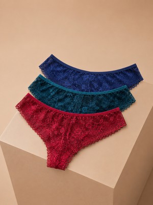 Valunor Lace Set Brazilian Stil Dantelli Kadın İç Çamaşırı Seti Lace Tanga Külot 3'lü Paket