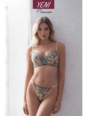 Valunor Floral Yeşil Kadın İç Giyim Takımı Fantezi Dantelli Bralet & Tanga Takım