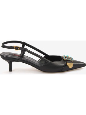 Rouge Kadın Taşlı Toka Detaylı Slingback Sivri Burun 6cm Topuklu Ayakkabı 7124