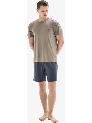 Blackspade Erkek Kısa Kollu Şortlu Mikro Modal Haki Pijama Takımı C4T8N804