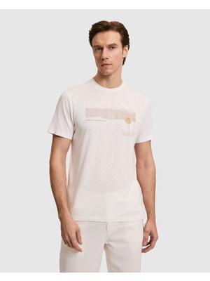 Cacharel Erkek Beyaz Slim Fit Modal Karışımlı Bisiklet Yaka Desenli T-Shirt 50320551-VR013